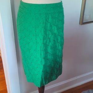 Talbots Womens Skirt 10 Green Floral Eyelet Embroidered Pencil Business Casual